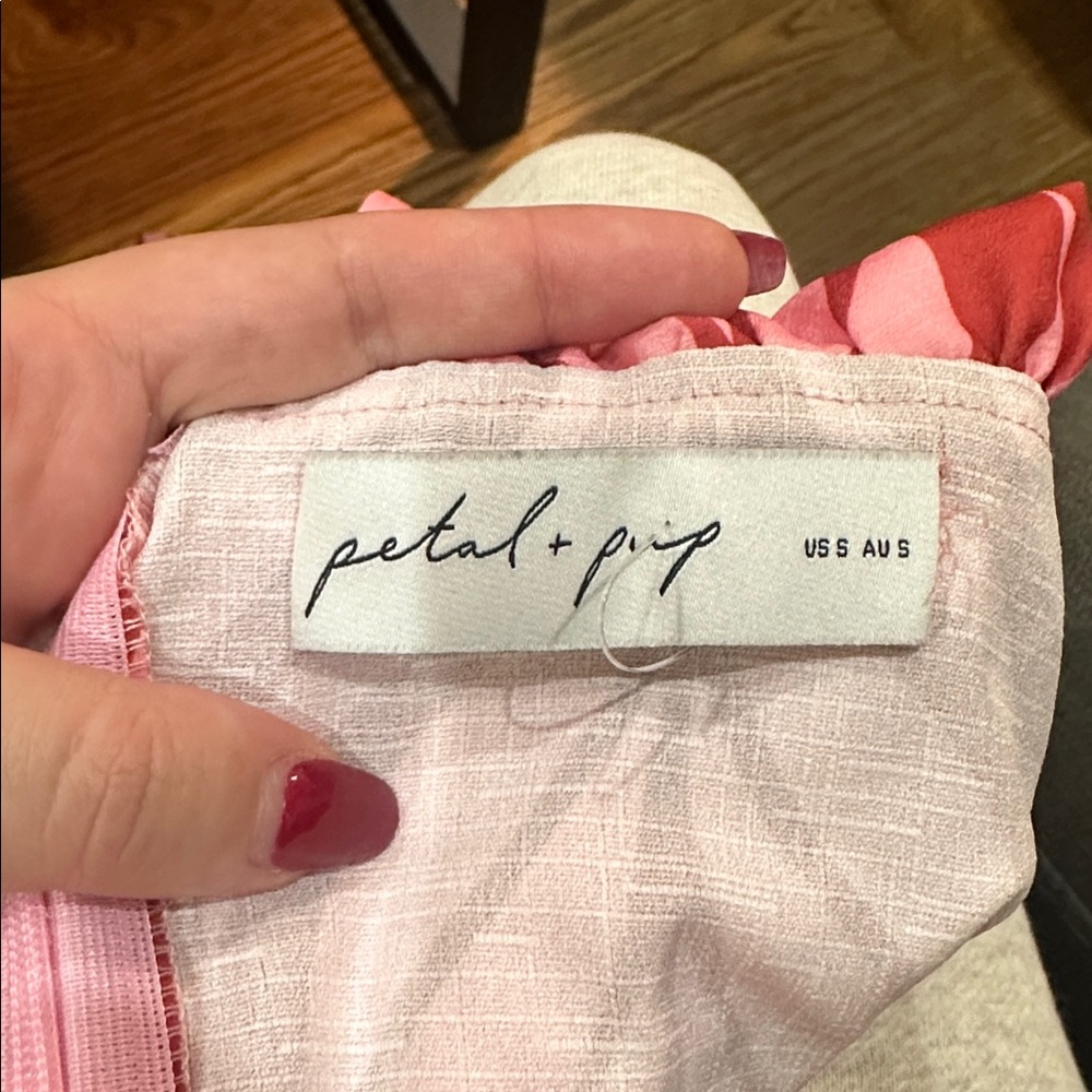 PETAL & PUP Neoma Strapless Patterned Midi Dress Pink Small - Picture 6 of 6